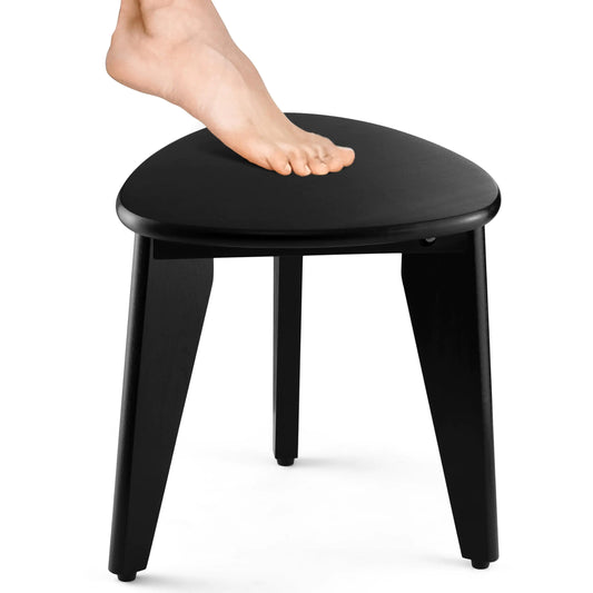 BLUEWEST Shower Foot Stool for Shaving Legs Acacia Wood Shower Foot Rest Bathroom Foot Step Stool for Inside Shower Shower Bench Corner Shower Stool for Small Shower Spaces (Black)
