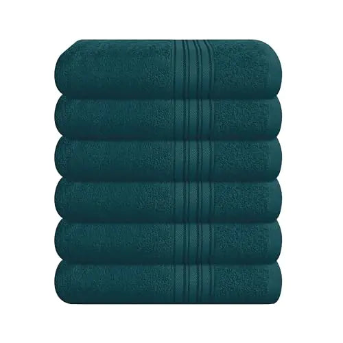BOUTIQUO Ultra Soft Cotton 6 -Piece Hand Towel Set 16x24 Inch Ideal for use in Bathroom Kitchen Gym Spa & General Cleaning Compact & Lightweight Multi Purpose Hand Towels - Teal