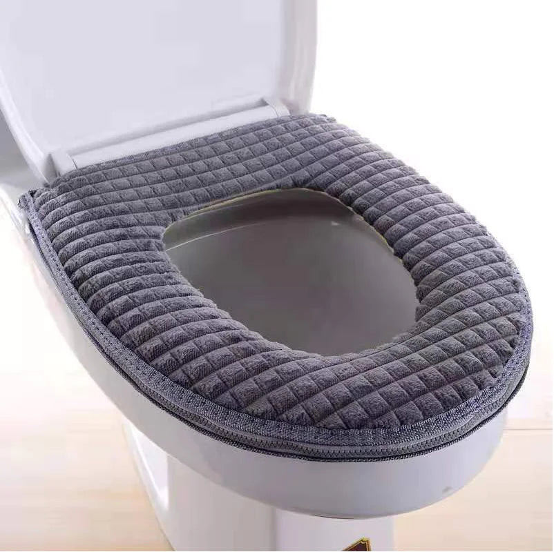 Universal Thick Toilet Seat Cover with Plaid Pattern