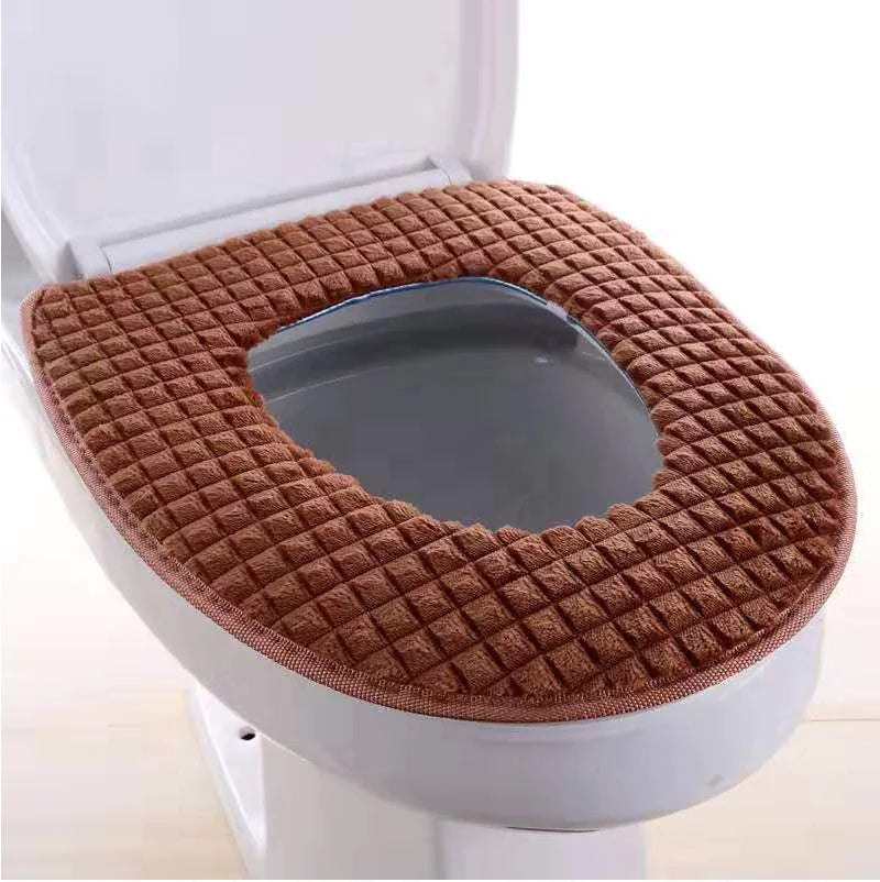 Universal Thick Toilet Seat Cover with Plaid Pattern