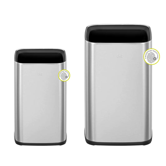 EKO 2-Pack Stainless Steel Open Top Trash Can with Removable Inner Basket Square Small Garbage Can 1.8 + 3.2 Gallon Wastebasket Combo Trashcan for Kitchen Bathroom Office Home