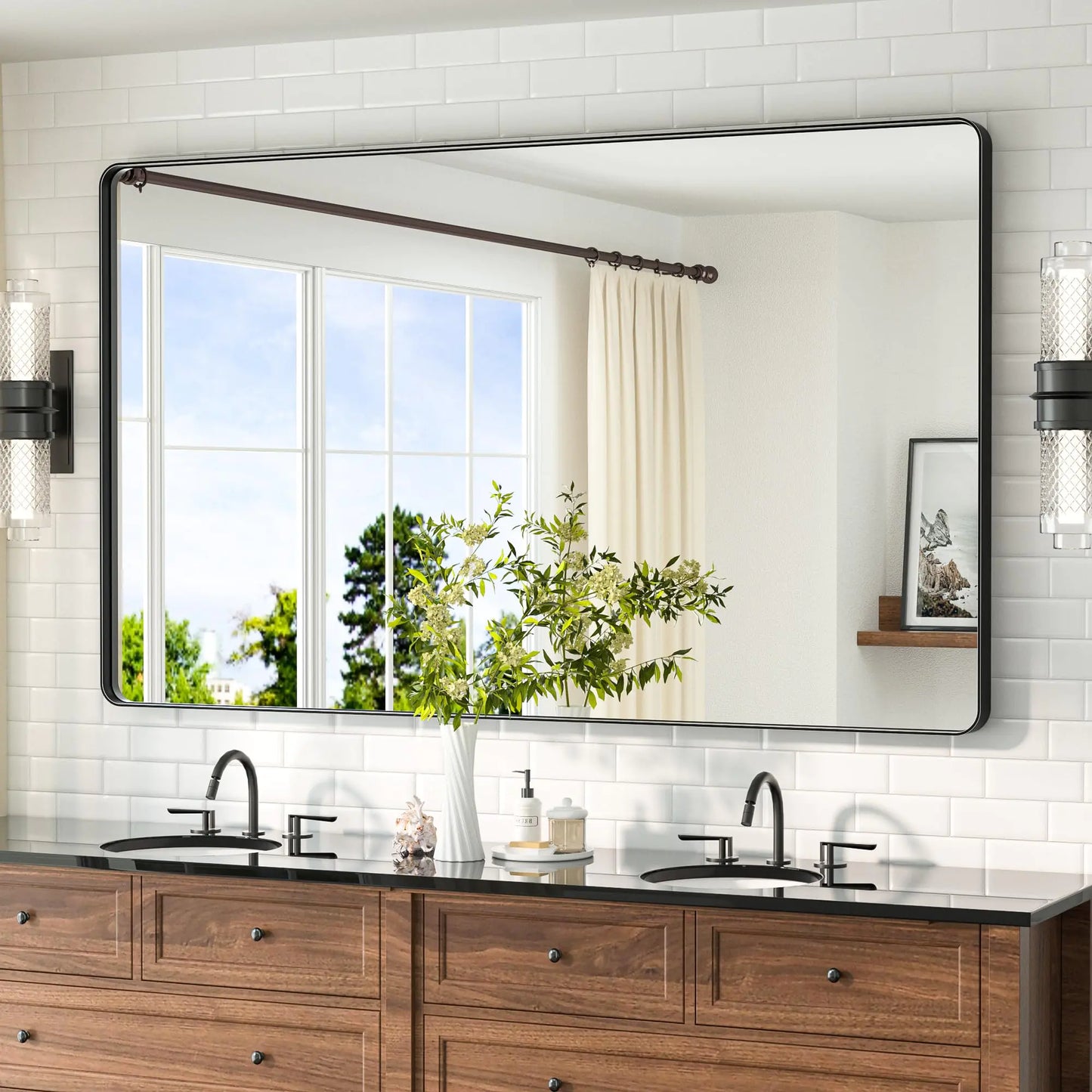 TETOTE 60 x 36 Black Mirror for Bathroom Large Black Framed Mirror for Bathroom Tempered Glass Wall Mounted for Bathroom Entryway Bedroom Living Room(Horizontal/Vertical)
