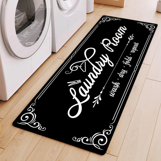 Laundry Room Rug Runner 17.7"x45" Non Slip Black Laundry Rugs Farmhouse Washable Floor Laundry Mats for Laundry Room Mudroom Kitchen Washroom Bathroom Hallway Entryway Area Rugs Decor