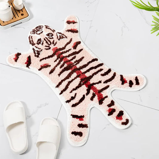 Huichenxing2021FURSTORE Funny Tiger Bath Mat for Bathroom Cute Peach Pink Tiger Cartoon Bathroom Rug Non Slip Animal Shaped Absorbent Small Bathtub Rug Bathroom Decor Plush Shower Rug 33.1x21.7in