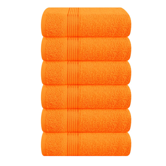 Belizzi Home Ultra Soft Cotton 6 -Piece Hand Towel Set 16x24 Ideal for use in Bathroom Kitchen Gym Spa - Compact Eco-Friendly Lightweight - Multi Purpose Hand Towels - Orange