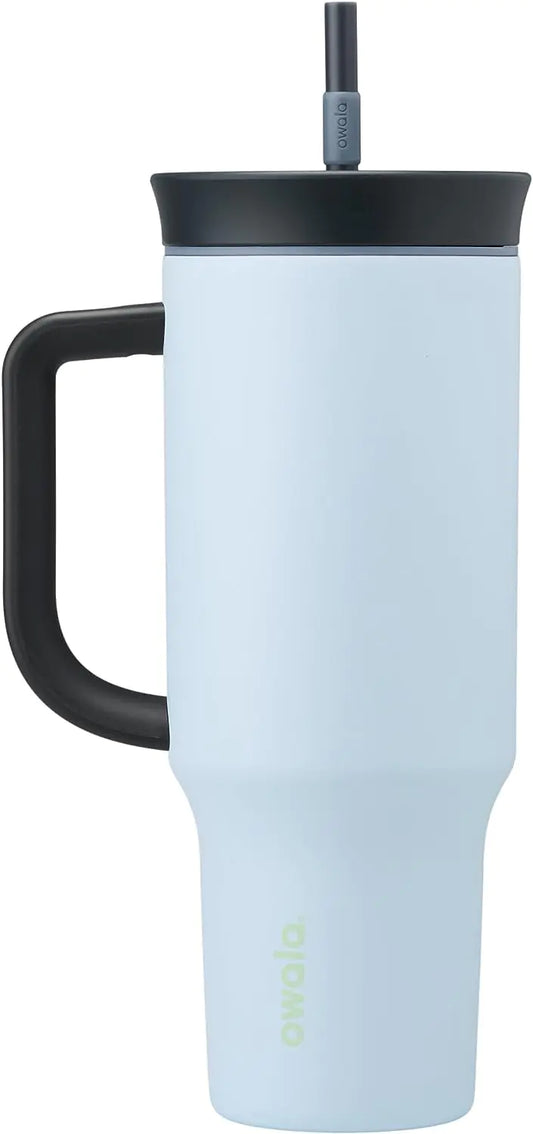 Owala Stainless Steel Triple Layer Insulated Travel Tumbler with Spill Resistant Lid Straw and Carry Handle BPA Free 40 oz Blue (The Great Blue)